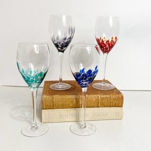 Set of 4 Pier 1 Confetti Splash Spatter Dots Wine Glasses